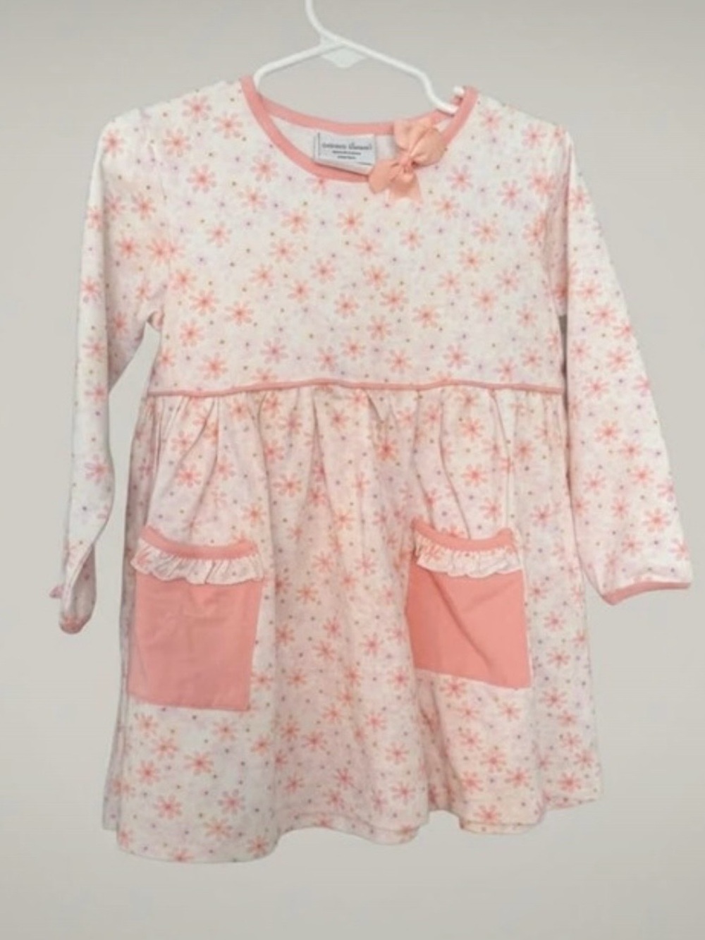 Toddler Pink Floral Long-Sleeve Dress with Pocket Trim